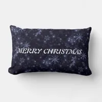 White Snowflakes Midnight Blue Throw Pillow Lumbar