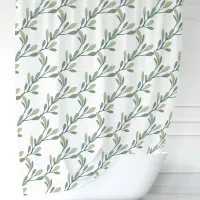 Olive Green Botanical Leaf Pattern Shower Curtain