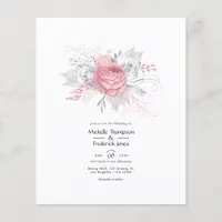 Pink and Faux Foil Silver Floral Wedding Flyer