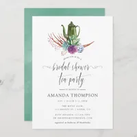 Mint and Blue Boho Bridal Shower Tea Party Invitation