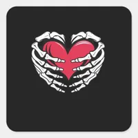 Ed Heart In Skeletal Hands Classic Style Square Sticker