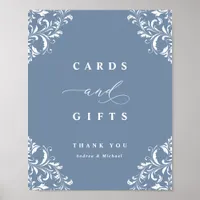 Elegant Dusty Blue Wedding Cards & Gifts Sign