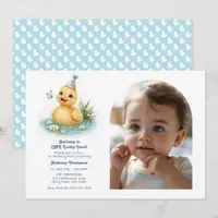 ONE Lucky Duck Cute First Birthday Photo Invitation