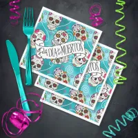 Sugar Skulls and Swirls Rose Turquoise ID725 Napkins