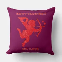 Minimalist Happy Valentine's My Love on wine | Throw Pillow