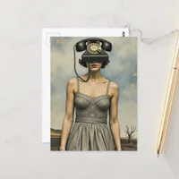 Surreal Abstract Person with Retro Telephone Head Postcard