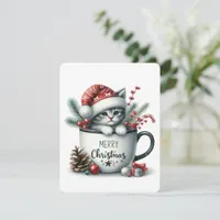 Merry Christmas Cat In A Mug - Christmas Holiday Card