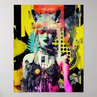 Fantasy Woman and Animals Colorful Collage Poster