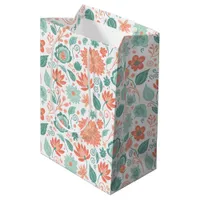 Minimalist Coral and Green Abstract Flowers Medium Gift Bag