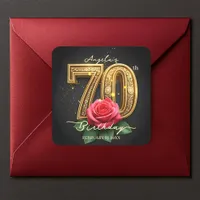 Luxury Glamorous Rose Gold Filigree 70th Birthday Square Sticker
