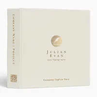 Simple Clean Ivory White Gold Qr code Monogram 3 Ring Binder