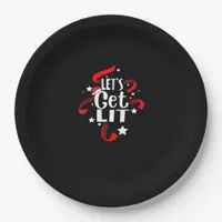 Let's Get Lit Funny Christmas Drinking Men Women Paper Plates