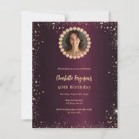Birthday burgundy diamond glitter photo invitation