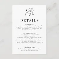 Elegant Classic Script Monogram Wedding Details Enclosure Card