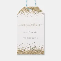 Gold Glitter White Name Merry Christmas Gift Tags