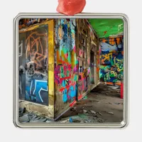 Street Art Abandoned Building Personalized Metal Ornament