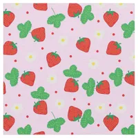 Red Strawberries and Flowers on Pink Patterned Fabric