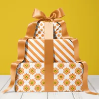 Orange Daisy Floral Stripes Polka Dot  Wrapping Paper Sheets