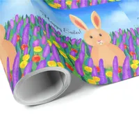 Cute Easter bunny in the flowers personalized  Wrapping Paper