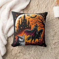 A mystical ride with a Halloween horse at night Throw Pillow