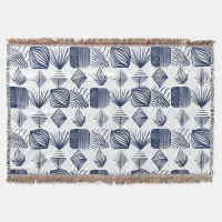 Bold Caribbean Tribal Mudcloth: White, Navy Blue Throw Blanket