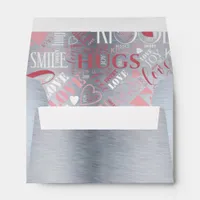 Hugs and Kisses Word Cloud Pink/Silver ID286 Envelope