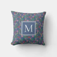 Girly Boho Spring Garden Flowers Monogram Throw Pillow