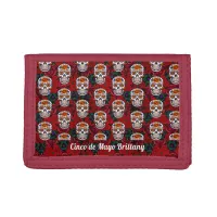 Sugar Skull Cinco de Mayo Red Floral Add Name Trifold Wallet