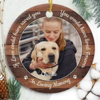 Rustic Pet Memorial Dog 2 Photo Sympathy Ceramic Ornament