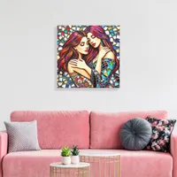 Two Women in Love | Faux Mosaic Tile Style Canvas Print