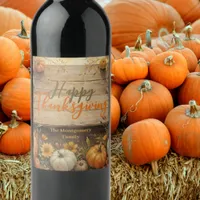 Rustic Cozy Fall Farmhouse Style Thanksgiving Wine Label