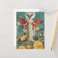 Cute Fairy With Yellow Roses and the Moon Postcard