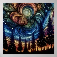 Mystical Ethereal Art with Trees and Night Sky  Poster