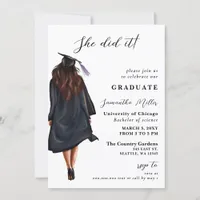 Modern Minimalist Photo She Did It Graduation Invitation