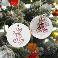 Merry and Bright Photo Name Rose Gold Christmas Ceramic Ornament
