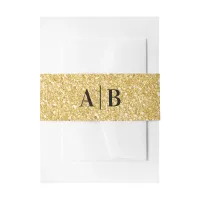 Gold Faux Glitter Wedding Monogram Invitation Belly Band