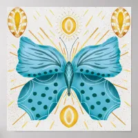 Watercolor Turquoise Butterfly Sun Celestial  Poster