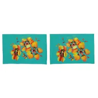 Elegant Orange Flowers - Aqua Pillow Case