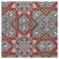 Burgundy and Grey Ethnic Mosaic Arabesque Pattern Fabric