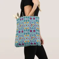 Pretty Folk Art Flowers Pattern Tote Bag