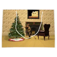 Cute Mouse Decorating a Christmas Tree Large Gift Bag