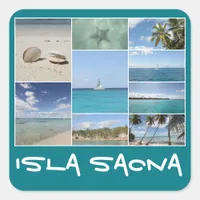 Scenic Caribbean Isla Saona Photo Collage Square Sticker