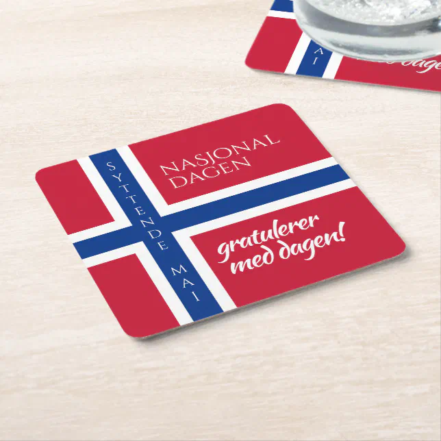 Syttende Mai May 17th Norwegian National Day Flag Square Paper Coaster