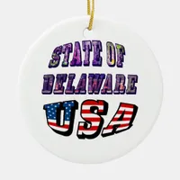State of Delaware USA Photo & Flag Text Ceramic Ornament