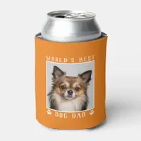 World's Best Dog Dad Paw Prints Pet Photo Orange Can Cooler