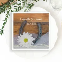 White Daisy and Horseshoe Country Western Wedding Napkins