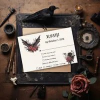 Modern Goth Bat and Rosewood  RSVP Card