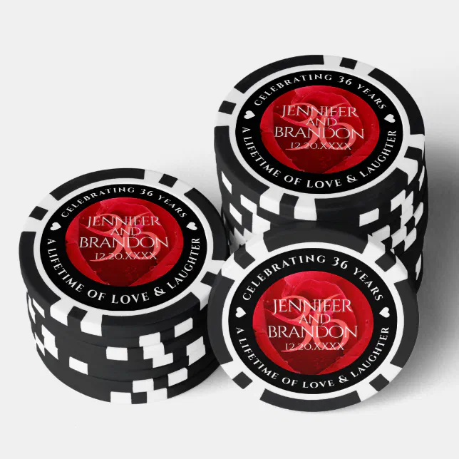 Elegant 36th Rose Wedding Anniversary Celebration Poker Chips