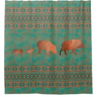 Southwest Cute Javelina Family Copper Teal Pattern Shower Curtain