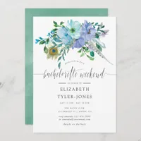 Mint & Blue Watercolor Boho Bachelorette Weeekend Invitation